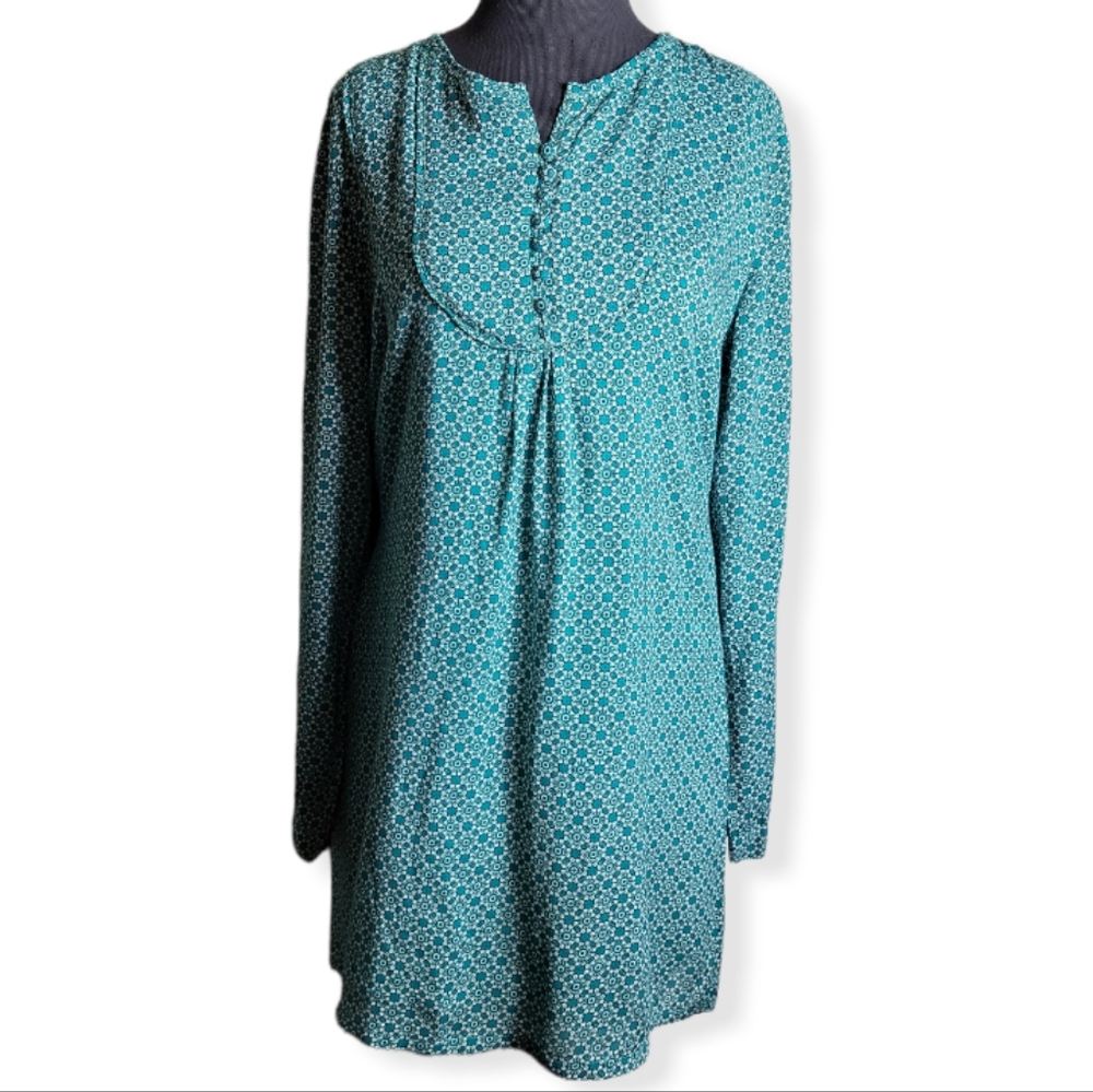 Tantra green white printed long sleeve tie back shift dress size XL